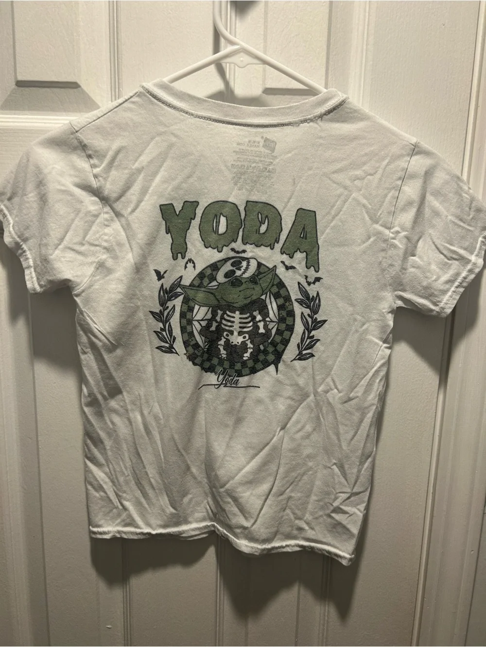 Hanes White Short Sleeve Tee with Small Green Yoda Crest